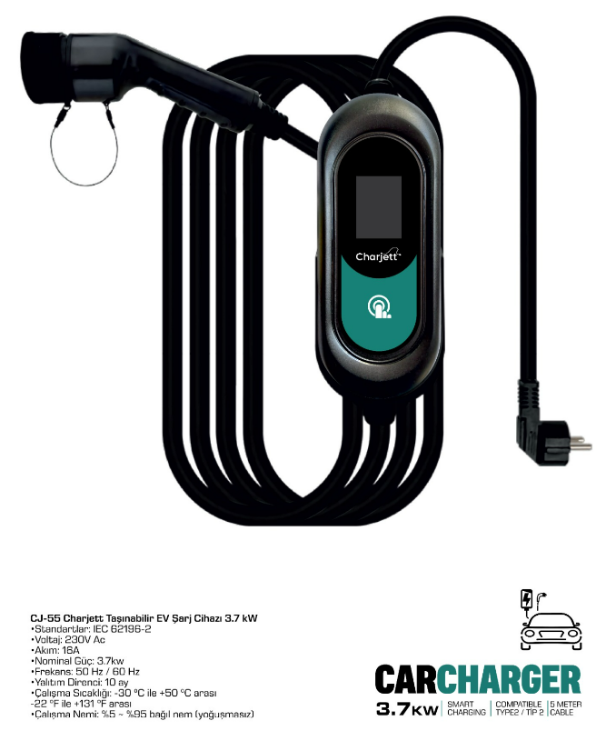 Charjett 3.7 kW Taşınabilir EV Şarj Cihazı