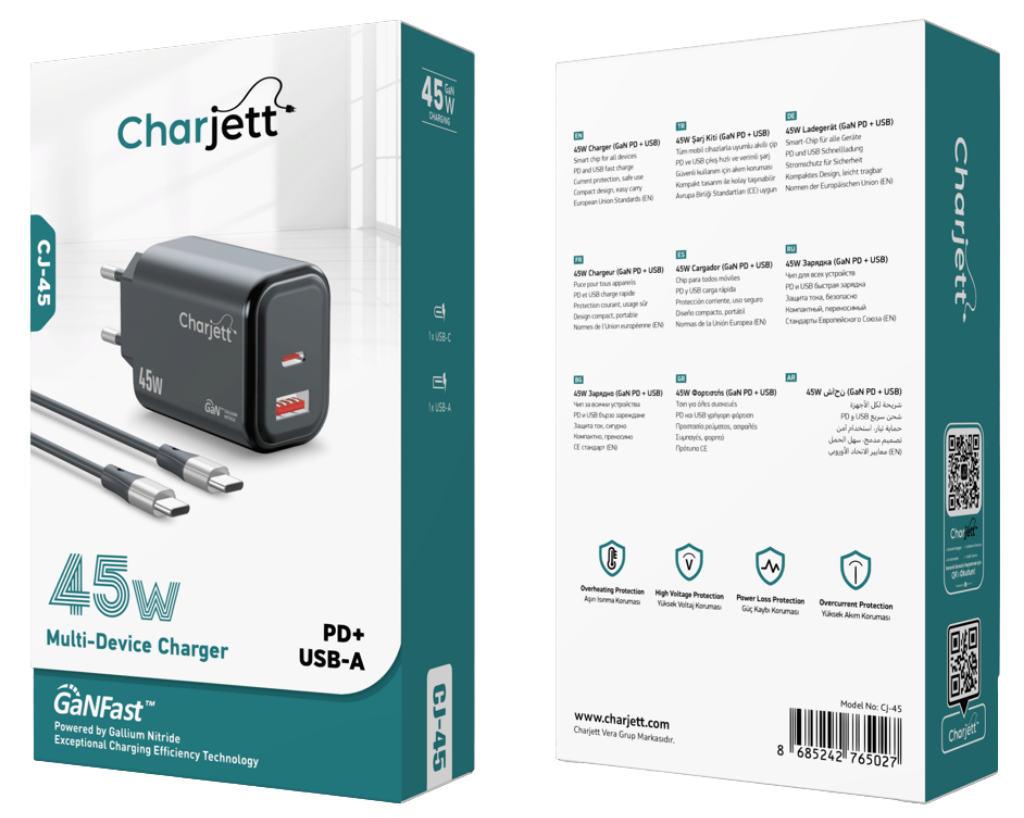 Charjett CJ-45 GaNFast™ 45W Şarj Kiti