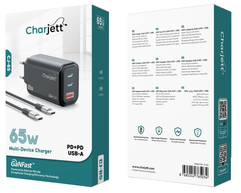 Charjett CJ-65 GaNFast™ 65W Şarj Kiti
